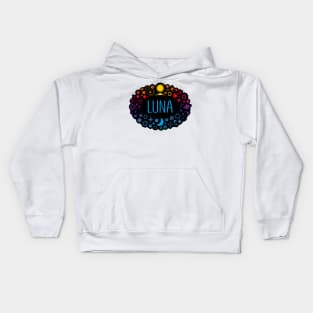 Luna name surrounded by space Kids Hoodie